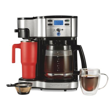 Hamilton Beach 2-Way 12 Cup Programmable Drip Coffee Maker &amp; Single Serve Machine, Glass Carafe, Auto Pause and Pour, Black (49980R)