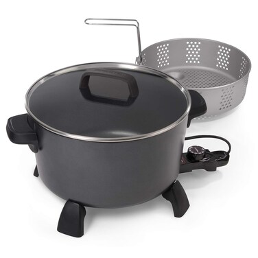 National Presto 10-Quart Kitchen Kettle XL Multi-Cooker, Steamer, Black Deep-Fryer