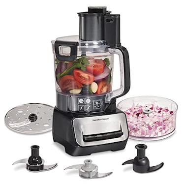 Hamilton Beach Stack &amp; Snap Food Processor and Vegetable Chopper, BPA Free, Stainless Steel Blades, 14 Cup + 4-Cup Mini Bowls, 3-Speed 500 Watt Motor, Black (70585)