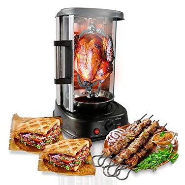 NutriChef Countertop Vertical Rotating Oven - Rotisserie Shawarma Machine, Kebob Machine, Stain &amp; Heat Resistant Door &amp; Energy Efficient, Includes Kebob Rack with 7 Skewers (PKRTVG34)