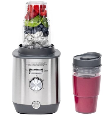GE 5-Speed Blender + (2) 16 Ounce Blender Cups   Kitchen Essentials Blender for Shakes, Smoothies &amp; More   Large 64 oz Tritan Jar, 8-10 Servings   Stainless Steel Blades &amp; Exterior Finish   1000 Watts