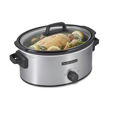 Hamilton Beach 6-Quart Slow Cooker with 3 Cooking Settings, Dishwasher-Safe Stoneware Crock &amp; Glass Lid, Silver (33665G)
