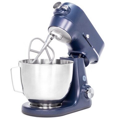 GE Tilt-Head Electric Stand Mixer   7-Speed, 350-Watt Motor   Includes 5.3-Quart Bowl, Flat Beater, Dough Hook, Wire Whisk &amp; Pouring Shield   Countertop Kitchen Essentials   Sapphire Blue