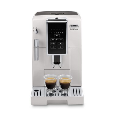De'Longhi Dinamica Espresso Machine, White - Automatic Bean-to-Cup Brewing, Built-In Steel Burr Grinder &amp; Manual Frother - One-Touch Hot &amp; Iced Coffee - Easy Cleanup