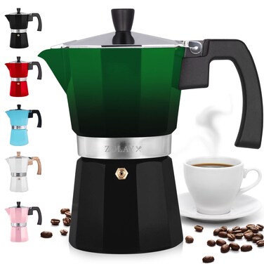 Zulay Kitchen Stovetop Espresso Maker - Moka Pot 6 Espresso Cups - Percolator Coffee Maker for Classic Cuban &amp; Italian Style Espresso - Portable Coffee Maker for Camping &amp; Travel - (Green/Black)