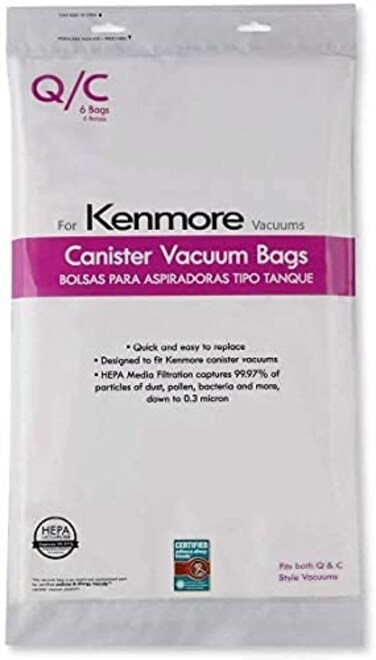 HEPA Vacuum Cleaner Bags fit to Kenmore Canister Vacuum Replacement Bags - Designed to Fit to Kenmore Vacuums Q/C Type Fits Model 53292 - Package of 6 Premium Bags