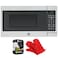 GE GCST07N1WSS Countertop Microwave Oven 700-watt Compact 0.7 Cu Ft Stainless Steel Bundle with 2 YR CPS Enhanced Protection Pack and Deco Chef Pair of Red Heat Resistant Oven Mitt