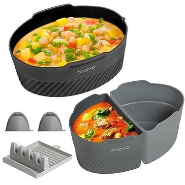 COZVO Crockpot Liner, Silicone Crockpot Liner Reusable, Crock Pot Dividers Silicone, Crock Pot Divider Insert Accessory, Fit Oval Slow Cooker 6 Quart, Leakproof, Dishwasher and Food Safe