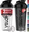 VELOMIX -2 Pack- 28 oz Protein Shaker Bottles for Protein Mixes - 2x Wire Whisk   Leak Proof Shaker Cups for Protein Shakes   Protein Shaker Bottle Pack   Shakers for Protein Shakes-Black&amp;Transparent