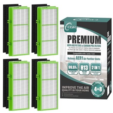 EGR AER1 Filter Replacement for Holmes, HAPF300AH Remover True HEPA Filter Compatible with Holmes Air Purifier HAPF300AH-U4R, HAP242-NUC (4 True HEPA + 8 Pre Filter)