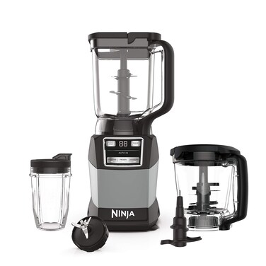 Ninja Blender, Compact Kitchen System, 1200W, 3 Functions for Smoothies, Dough &amp; Frozen Drinks with Auto-IQ, 72-oz.* Blender Pitcher, 40-oz. Processor Bowl &amp; 18-oz. Single-Serve Cup, Grey, AMZ493BRN