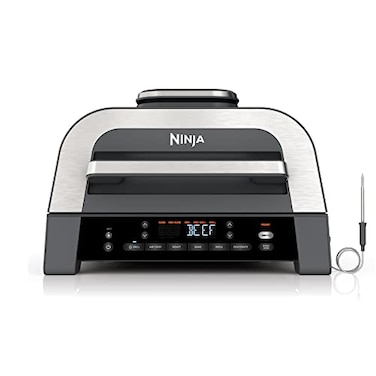 Ninja DG551 Foodi Smart XL 6-in-1 Indoor Grill with Air Fry, Roast, Bake, Broil, &amp; Dehydrate, Foodi Smart Thermometer, 2nd Generation, Black/Silver