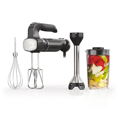 Ninja Hand Mixer, Immersion Blender, Foodi Power Mixer System, 750-Peak-Watt Handheld Emulsion Blender &amp; Electric Hand Mixer Combo With Whisk, Beaters &amp; 3-Cup Blending Vessel,120 volts, Black CI101