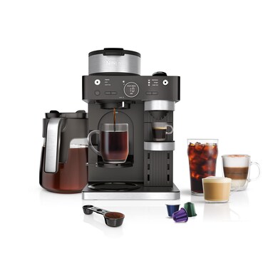 Ninja Espresso &amp; Coffee Maker &amp; Barista System, 3 Espresso Brew Styles, Single-Serve Coffee &amp; Nespresso Capsule Compatible, Built-in Frother, Espresso, Cappuccino &amp; Latte Maker, Black, CFN601
