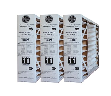 Lennox X6670 MERV 11 Box Replacement Filter also for Honeywell, 16" H x 25" L x 5" W (3-Pack)
