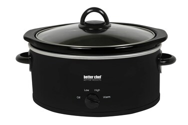 Better Chef Oval Slow Cooker   3-Quart   3-Tempature Settings   Side Handles   Glass Lid   Enamel Stoneware Insert (Black)