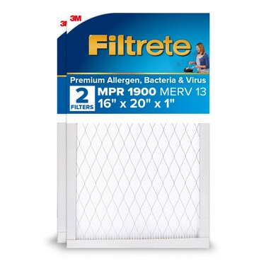Filtrete 16x20x1 AC Furnace Air Filter, MERV 13, MPR 1900, Premium Allergen, Bacteria&amp;Virus Filter, 3-Month Pleated 1-Inch Electrostatic Air Cleaning Filter, 2-Pack (Actual Size 15.719x19.719x0.78 in)