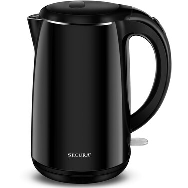 Secura Original Stainless Steel Double Wall Electric Water Kettle 1.8 Quart with Auto Shut-Off &amp; Boil-Dry Protection, Black Onyx SWK-1701DA/HB-3227B