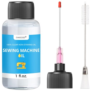 1oz Fine Light Sewing Machine Oil and Lubricant with Needle Tip and Dual-Ended Brush, Commercial &amp; Industrial Mineral Sewing Machine Oil for Lubricating Moving Parts of Textile Machinery, by OAIEGSD