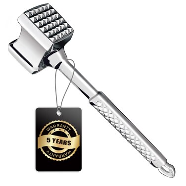 Meat Tenderizer Mallet Stainless Steel, Premium Meat Hammer Tenderizer, Kitchen Meat Mallet for Chicken, Conch, Veal Cutlets, Beef &amp; Steak, Meat Pounder Flattener, Non-Slip Grip with 5 years Warranty