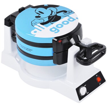 Disney Mickey &amp; Minnie Double Flip Waffle Maker by Select Brands - Disney Waffle Maker - Features Non-Stick Plates - Blue Minnie &amp; Mickey Mouse Waffle Iron for Disney Fans - Makes 6 Waffles
