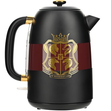 Warner Brothers Harry Potter 1.7L 1500W Electric Kettle by Select Brands - Features Water Window, Auto Shut Off, Boil Dry Protection, 360 Degree Rotating Base, Black and Gold, WBH-677KE
