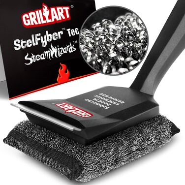 GRILLART Grill Brush Bristle Free, SteamWizards [Ultra Safe &amp; Efficient] Grill Cleaner Brush with 1 Replacement Head, for Cast Iron and Stainless Steel Grates, BBQ Grill Brush for Outdoor Grill