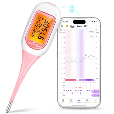 Easy@Home Smart Basal Thermometer, Large Screen and Backlit, FSA Eligible, Period Tracker with Premom(iOS &amp; Android) - Auto BBT Sync, Charting, Coverline &amp; Accurate Fertility Prediction EBT-300