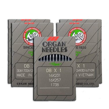 50 Organ Industrial Single Needle LOCKSTITCH Round Shank Needles DBX1 16X257 16X231 16X95 in Assorted Sizes 10,11,12,14, 16