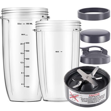 Equust 6-pieces Blender Replacement Parts, 32oz &amp; 24oz Cups Extractor Blade with Stay-fresh Lid To-Go Lid and Lip Ring, Replacement Cups for Nutri Bullet Blenders 600w &amp; Pro 900w