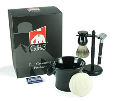 G.B.S Men's Shaving Set- Butterfly Open Double Edge Razor, Shave Brush with dual stand, Shaving Mug with Knob Handle, Natural Shave Soap, 10 Replacement Razor Blades