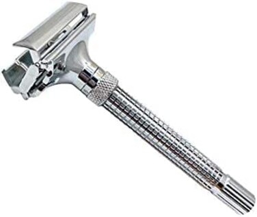 G.B.S Men's Heavy Duty Long Handle Safety Razor All Chrome Construction, Diamond Pattern, 3 Piece Closed Tooth Design, Comes with Free 10 Blades