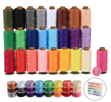 ilauke 50Pcs Bobbins Sewing Thread Kit, 400 Yards Sewing Thread Spools, Prewound Hand &amp; Machine Sewing Thread, Sewing Machine Thread for Brother Singer Janome Juki Serger Machine, 25 Colors