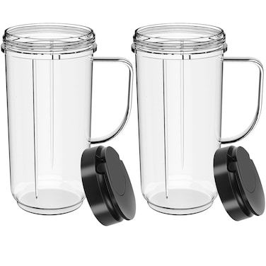 2 Pack Magic Bullet Blender Cups Tall 22oz Cup with Flip Top To-Go Lid Replacement Part Cup Mug with Handle Compatible with 250w MB1001 Magic Bullet Mugs &amp; Cups Blender Milk Juicer Mixer Accessories