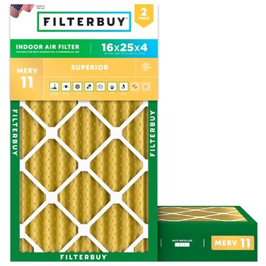 Filterbuy 16x25x4 Air Filter MERV 11 Allergen Defense (2-Pack), Pleated HVAC AC Furnace Air Filters Replacement (Actual Size: 15.50 x 24.50 x 3.63 Inches)