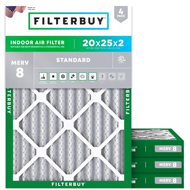 Filterbuy 20x25x2 Air Filter MERV 8 Dust Defense (4-Pack), Pleated HVAC AC Furnace Air Filters Replacement (Actual Size: 19.50 x 24.50 x 1.75 Inches)