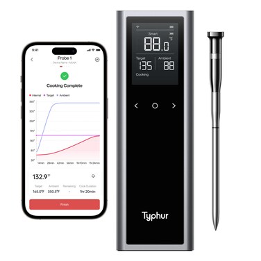 Typhur Sync One Smart Wireless Meat Thermometer: Standalone Base with LCD Display, Unlimited WiFi &amp; Bluetooth Range, Enhanced Signal Stability for BBQ, Grill, Oven, and Smoker