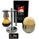 G.B.S Shaving Set, Long Handle Non-slip Knurled Razor Stand Shaving Brush, Shaving Bowl with G.B.S Natural Soap, 5 Blades