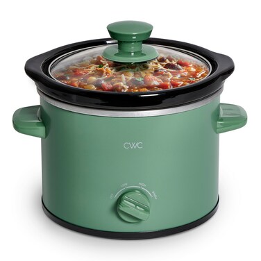 COOK WITH COLOR 2QT Mini Electric Round Slow Cooker - Adjustable Settings, Removable Stoneware Pot, Tempered Glass Lid, Dishwasher Safe, Cool-Touch Side Handles, Dark Sage