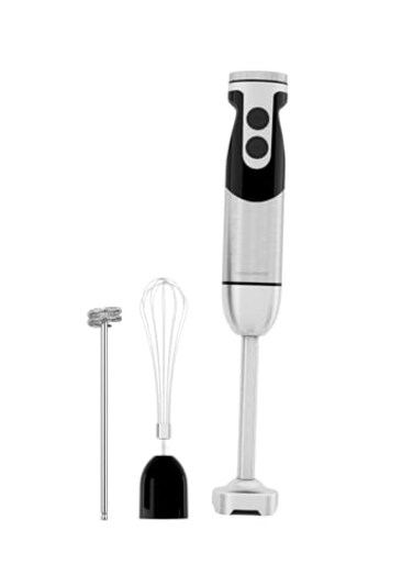 MegaWise Stainless Steel Titanium Reinforced 3-in-1 Immersion Hand Blender, Powerful with 80% Sharper Blades, 12-Speed Corded Blender, Including Whisk and Milk Frother (3-in 1 Black)