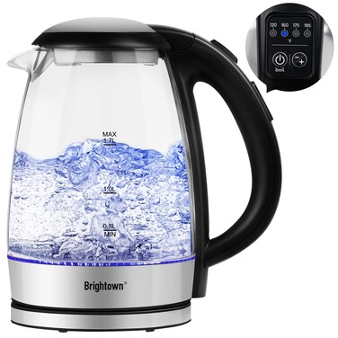 Brightown Electric Kettle, 1.7L, Hot Water Kettle Temperature Control, 4 Presets LED Indicator Lights, Auto Shut-Off, BPA Free, Borosilicate Glass, 1500W Water Boiler for Tea Coffee, Stainless steel