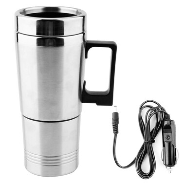 Duokon Car Hot Water Kettle, 350ML + 150ML Stainless Steel Car Electric Kettle Coffee Tea Water Heating Cup 12V
