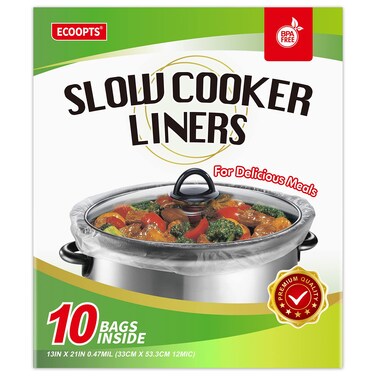 ECOOPTS Slow Cooker Liners Disposable Cooking Bags Large Size Pot Liners Fit 4QT to 8.5QT Suitable for Oval &amp; Round Pot (10 BAGS)