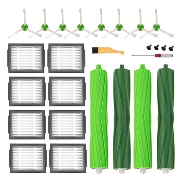 MZY LLC Replacement Parts for iRobot Roomba i7 i7+ i2 i3 i3+ i4 i4+ i6 i6+ i8 i8+/Plus j7 j7+ E5 E6 E7, I, E &amp; J Series Vacuum Cleaner, 2 Set Rubber Brushes, 8 HEPA Filters and 8 Side Brushes
