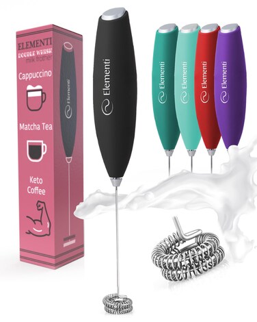 Elementi Frother Wand - Easy to Use Milk Frother Wand &amp; Handheld Electric Stirrer for Powder Drinks, Durable &amp; Powerful Coffee &amp; Protein Powder Mixer Wand, Hand Frother, Coffee Stirrers Electric Mini