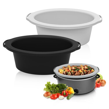 ChefAid Slow Cooker Liners, 100% Silicone Reusable Crock Pot Insert Accessories for 6-8 Oval or Round Quart Slow Cookers, Food Safe &amp; Dishwasher Safe (Black-Grey)