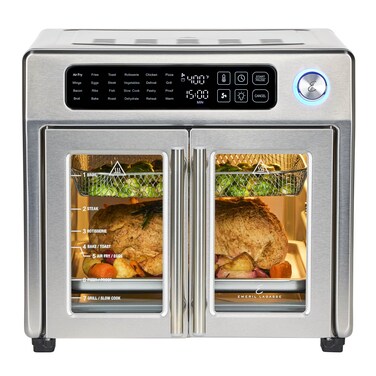 Emeril Lagasse Extra Large French Door Air Fryer Toaster Oven Combo, 25 Cooking Functions and Digital Controls, 7 Accessories Included, Stainless Steel Finish, 26QT Capacity
