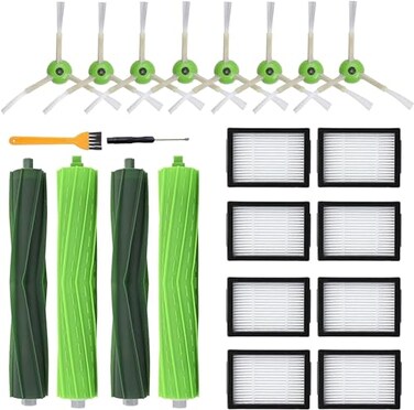 Replacement Parts for iRobot Roomba i7 i7+ i3 i3+ i4 i4+ i6 i6+ i8 i8+ E5 E6 E7 &amp;J7 J7+ Vacuum Cleaner, 2 Set Rubber Brushes, 8 HEPA Filters, 8 Side Brushes, 1 Clean Brush, 1 Screwdriver, 22 Pack