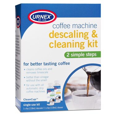 Urnex Coffee Maker Cleaner and Descaler Kit - 2 Single Use Bottles - Professional at Home Coffee Machine Cleaning and Descaling