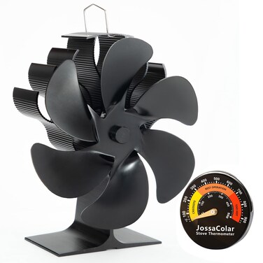 JossaColar Wood Stove Fan Heat Powered Stove Fan, Fireplace Fan Stove Fan Non Electric, Thermal Fan for Wood Burning Stove/Pellet/Log Burner, w/Wood Stove Accessories Thermometer